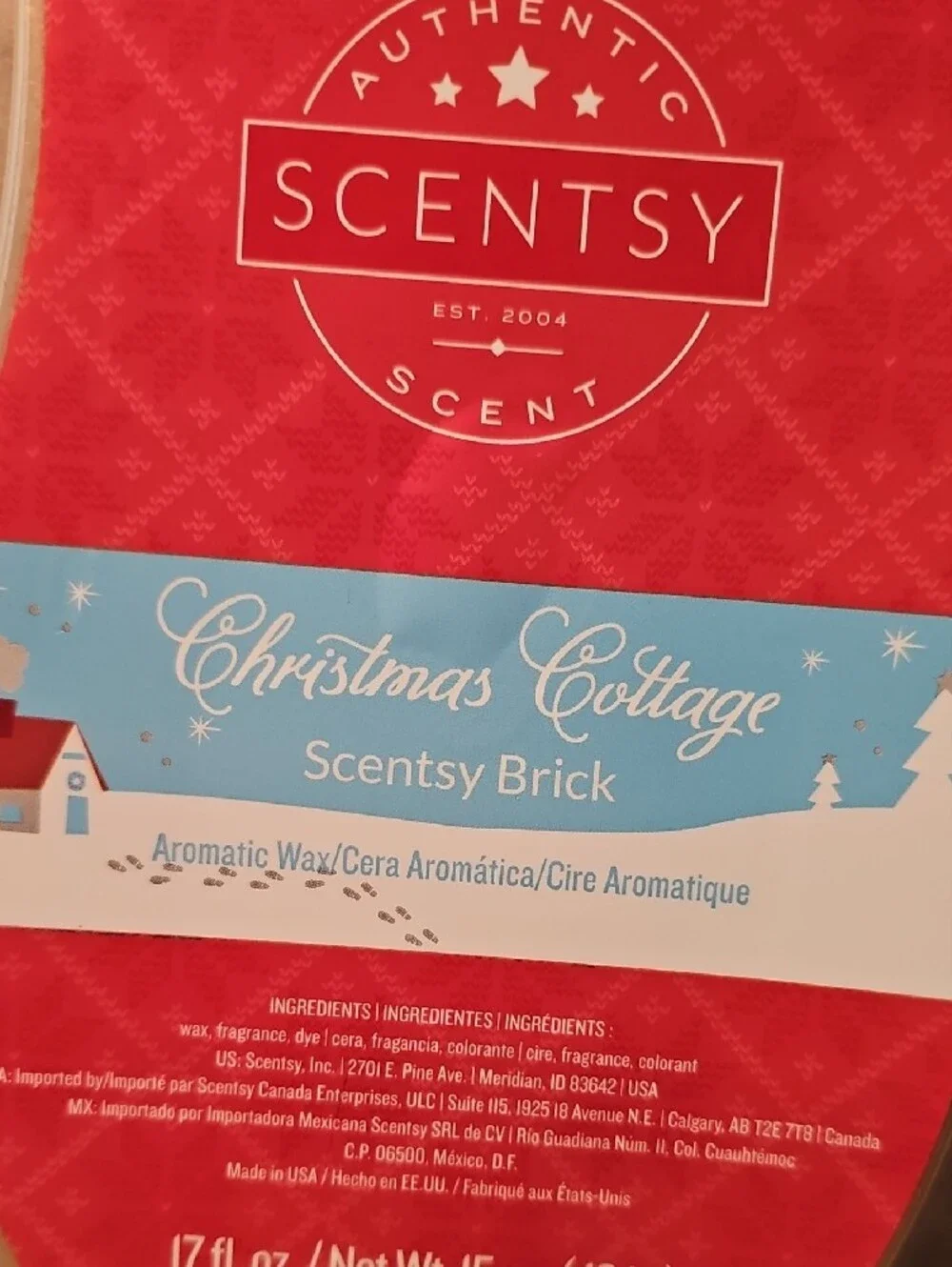 Scentsy Christmas Cottage Wax Brick Red Potpourri Fragrance 17 fl.oz. Cinnamon